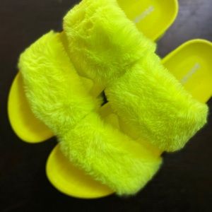 BAMBOO neon slime lemon lime sparkly  Fur Slides